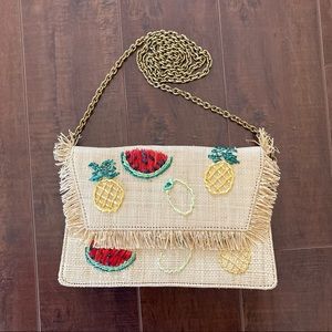 J. Crew Raffia Embroidered Fruit Convertible Crossbody Bag
